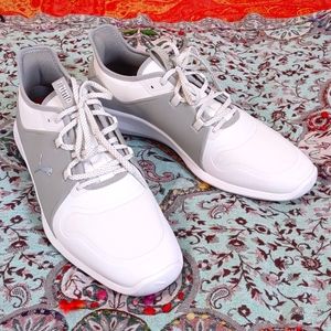 Puma Men's Fasten 8 Pro White/Silver Spikeless Golf Shoes Size 12 Mint Condition